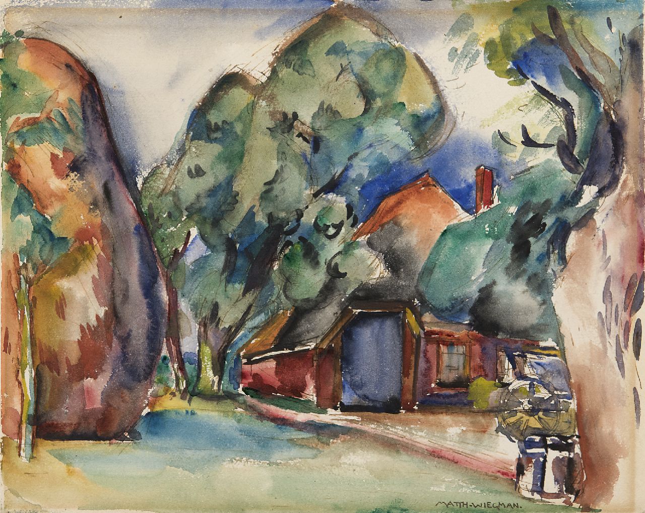 Wiegman M.J.M.  | Mattheus Johannes Marie 'Matthieu' Wiegman, A farmhouse, watercolour on paper 24.0 x 30.0 cm, signed l.r.