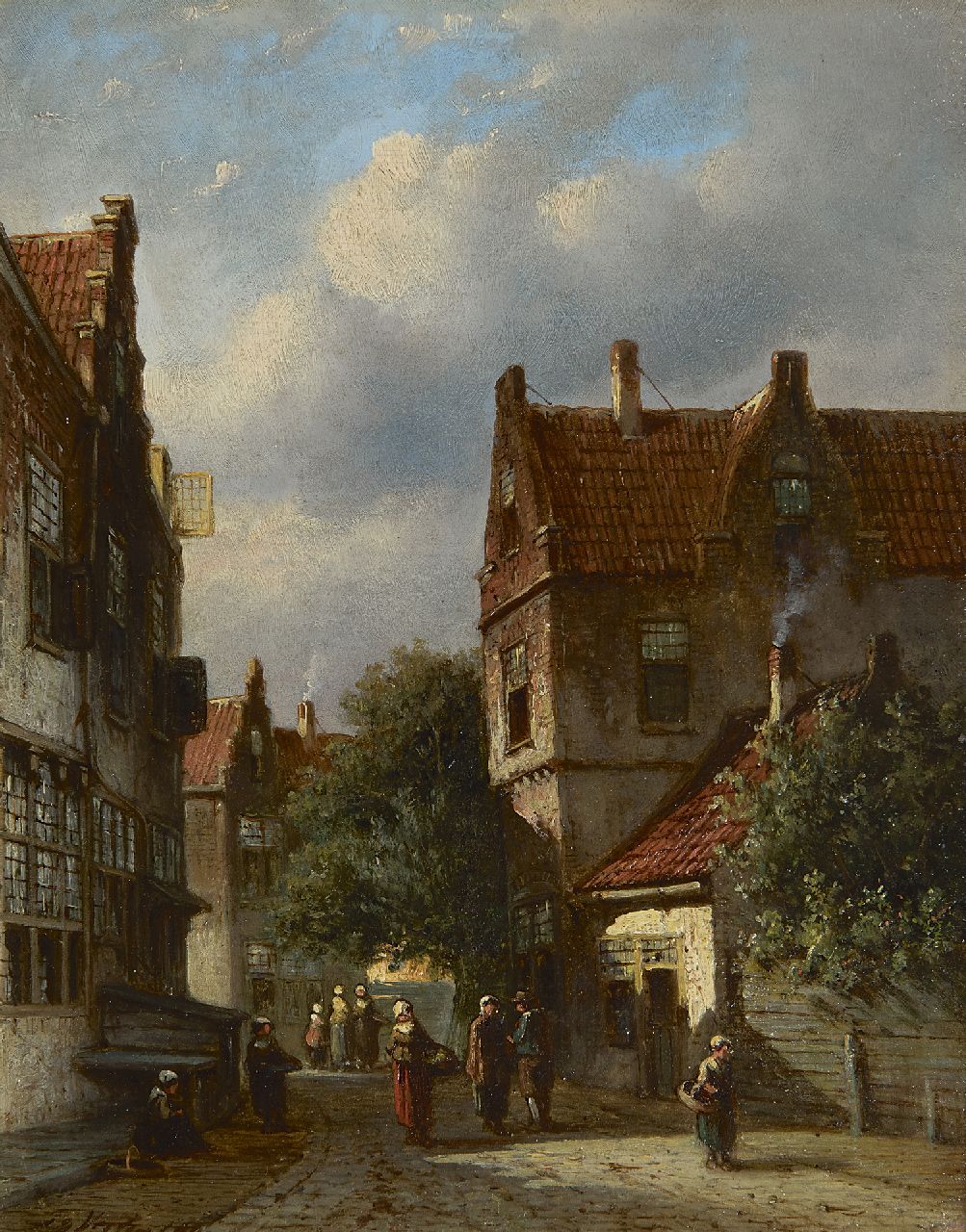 Vertin P.G.  | Petrus Gerardus Vertin | Paintings offered for sale | A Dutch street scene, oil on panel 23.6 x 18.6 cm, signed l.l.