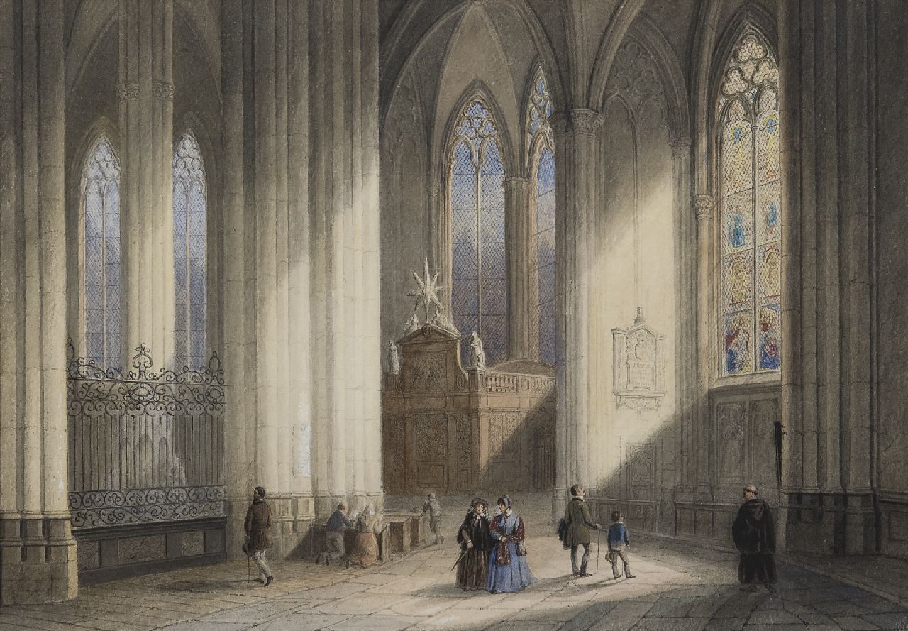 Tetar van Elven J.B.  | Jan 'Johannes' Baptist Tetar van Elven, Interior of the Cologne Cathedral, watercolour on paper 27.1 x 39.0 cm, signed on the reverse