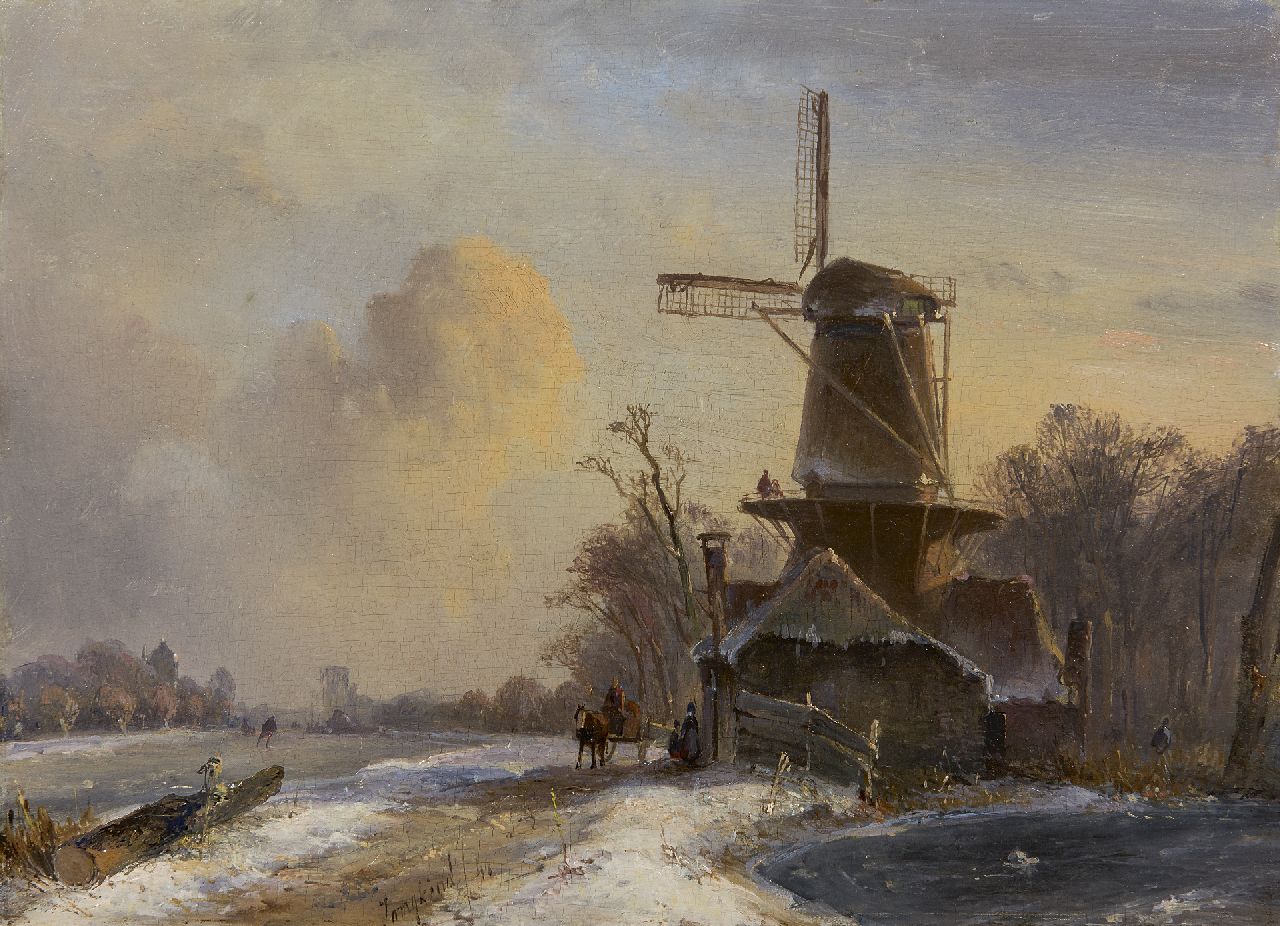 Jongkind J.B.  | Johan Barthold Jongkind, A winter landscape with frozen canal, oil on panel 21.3 x 29.5 cm, signed l.l. and dated '44