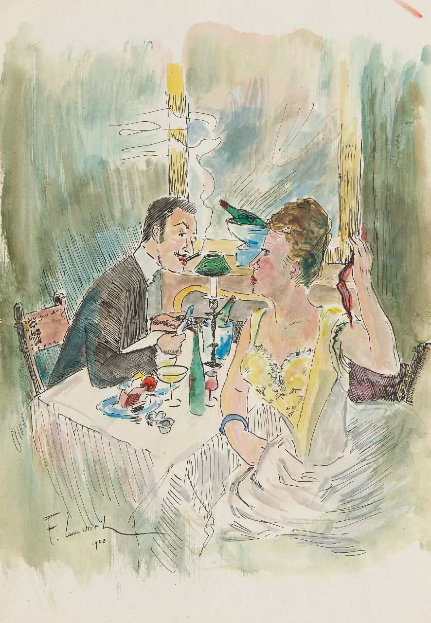 Ferdinand Lunel | After dinner, watercolour on paper, 35.5 x 24.8 cm, signed l.l. and dated 1903