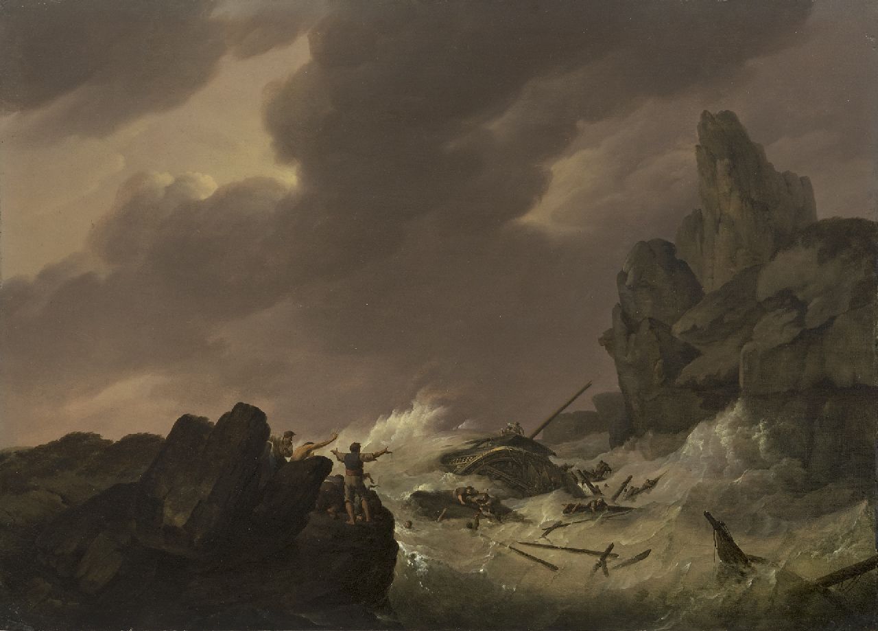 Koekkoek J.H.  | Johannes Hermanus Koekkoek, Shipwreck off the coast, oil on panel 34.1 x 47.7 cm, signed l.c. and painted ca. 1810