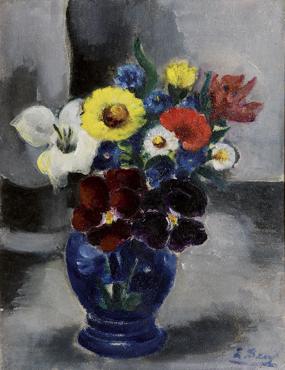 Berg E.  | Else Berg, Flowers in a vase, oil on painter's board 34.9 x 27.0 cm, signed l.r.
