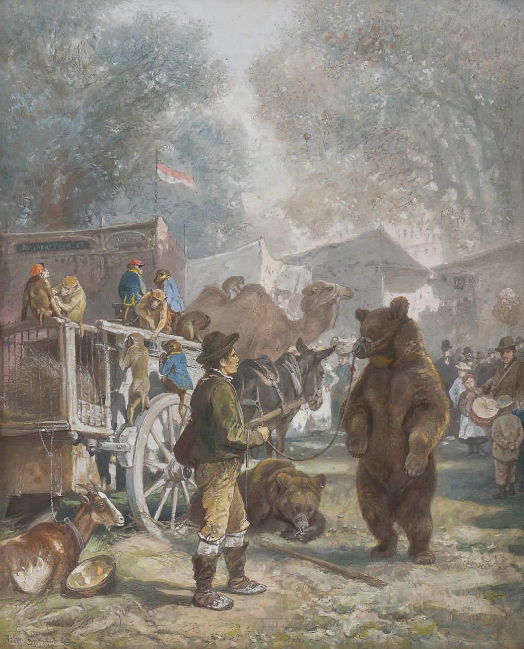 August Specht | Circus near the Castle, Stuttgart, chalk and gouache on paper, 32.6 x 26.7 cm, signed l.l.