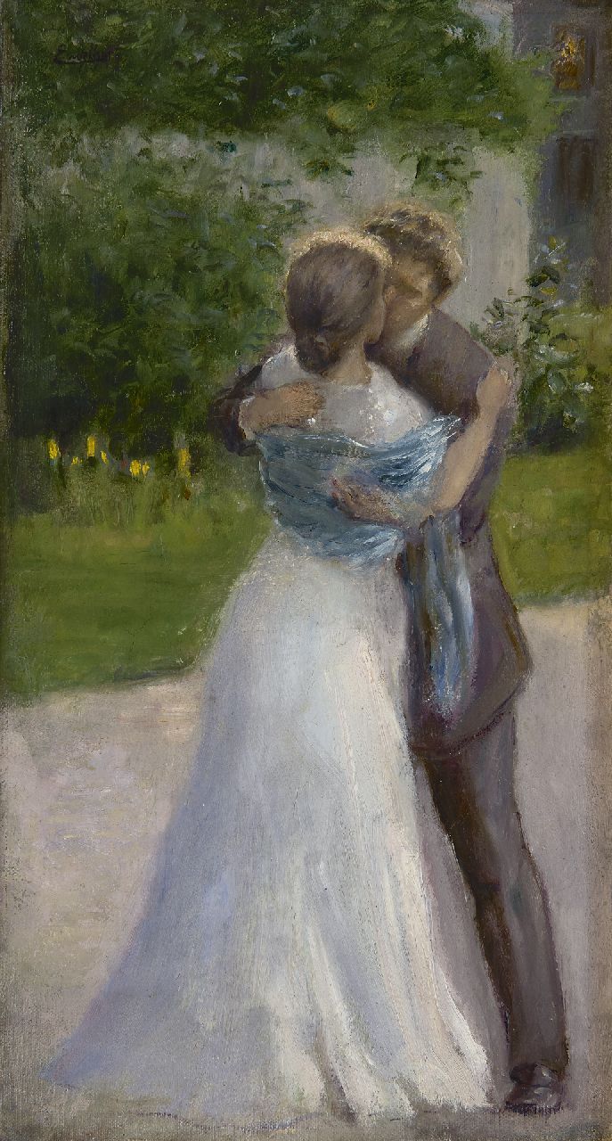 Engelhart J.A.  | 'Josef' Anton Engelhart | Paintings offered for sale | Bride and groom kissing, oil on canvas laid down on panel 36.3 x 20.0 cm, signed u.l.