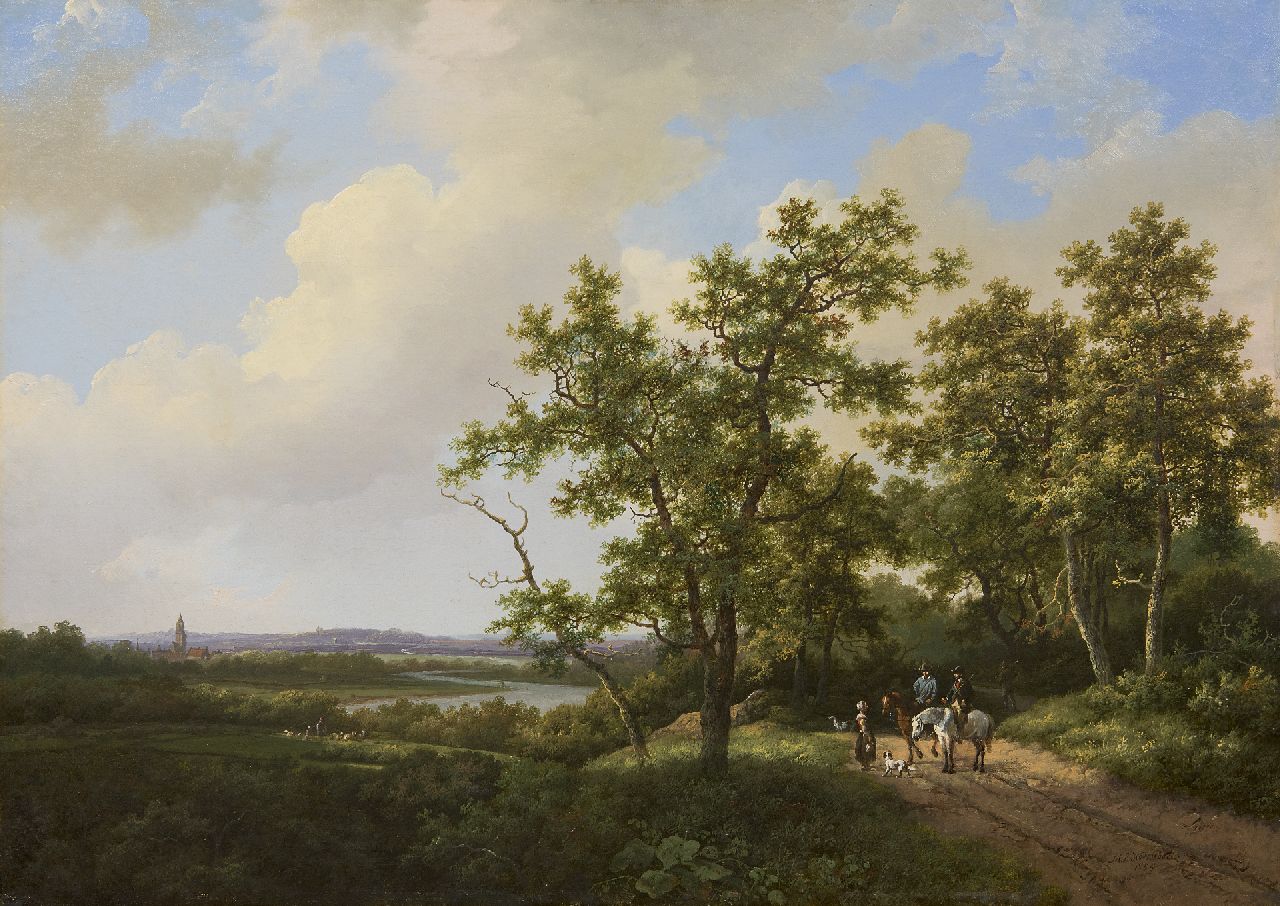 Koekkoek I M.A.  | Marinus Adrianus Koekkoek I, Dutch river landscape, oil on panel 42.7 x 60.3 cm, signed l.r. and on the reverse and dated 1855
