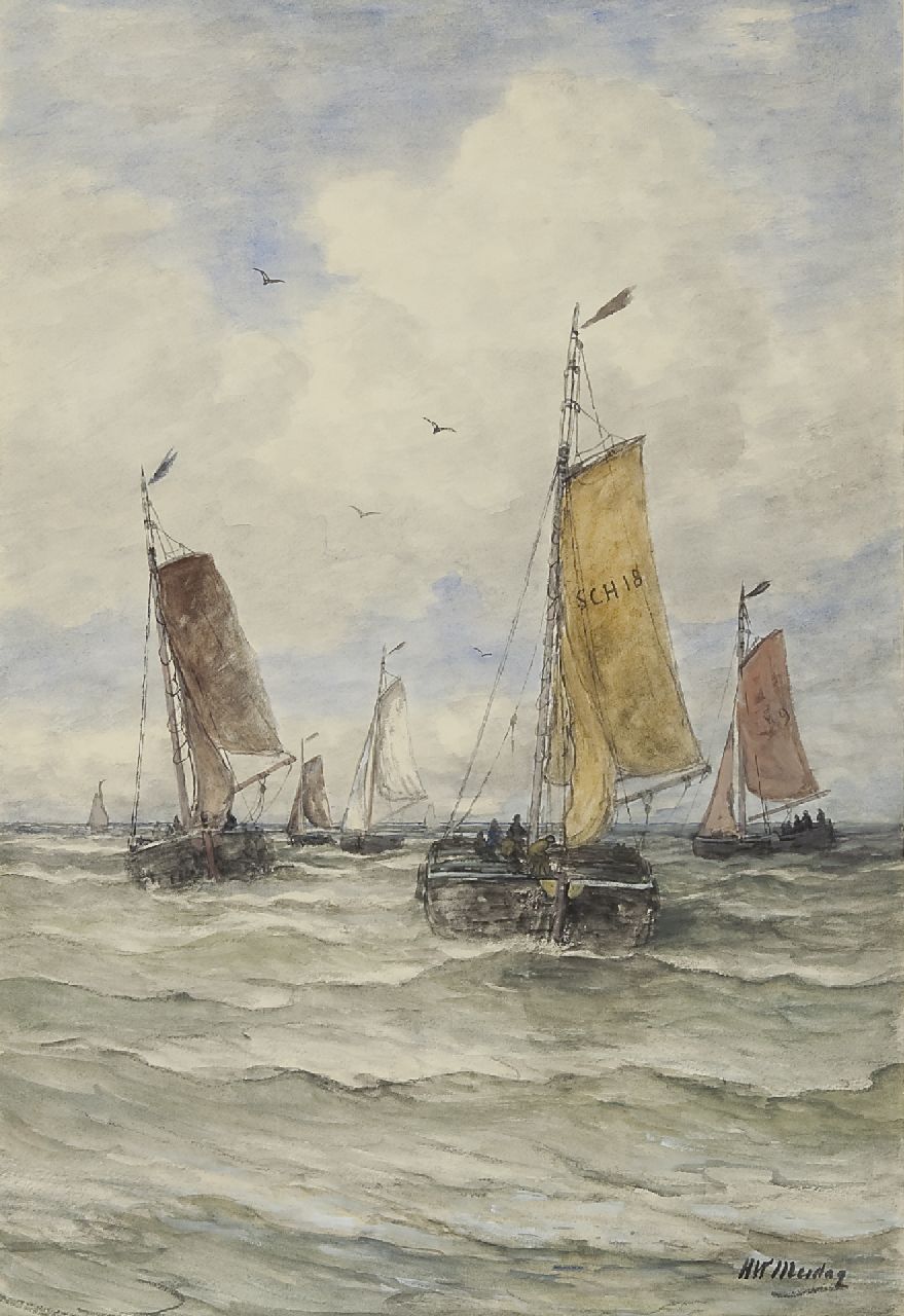 Mesdag H.W.  | Hendrik Willem Mesdag, Fishing boats, Scheveningen, watercolour on paper 76.6 x 52.2 cm, signed l.r.