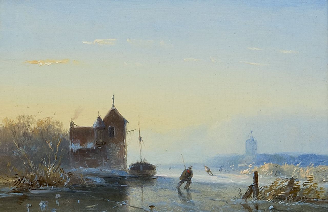 Hans J.G.  | Josephus Gerardus Hans, A winter landscape with skaters, oil on panel 10.4 x 14.7 cm, signed l.l. with initials