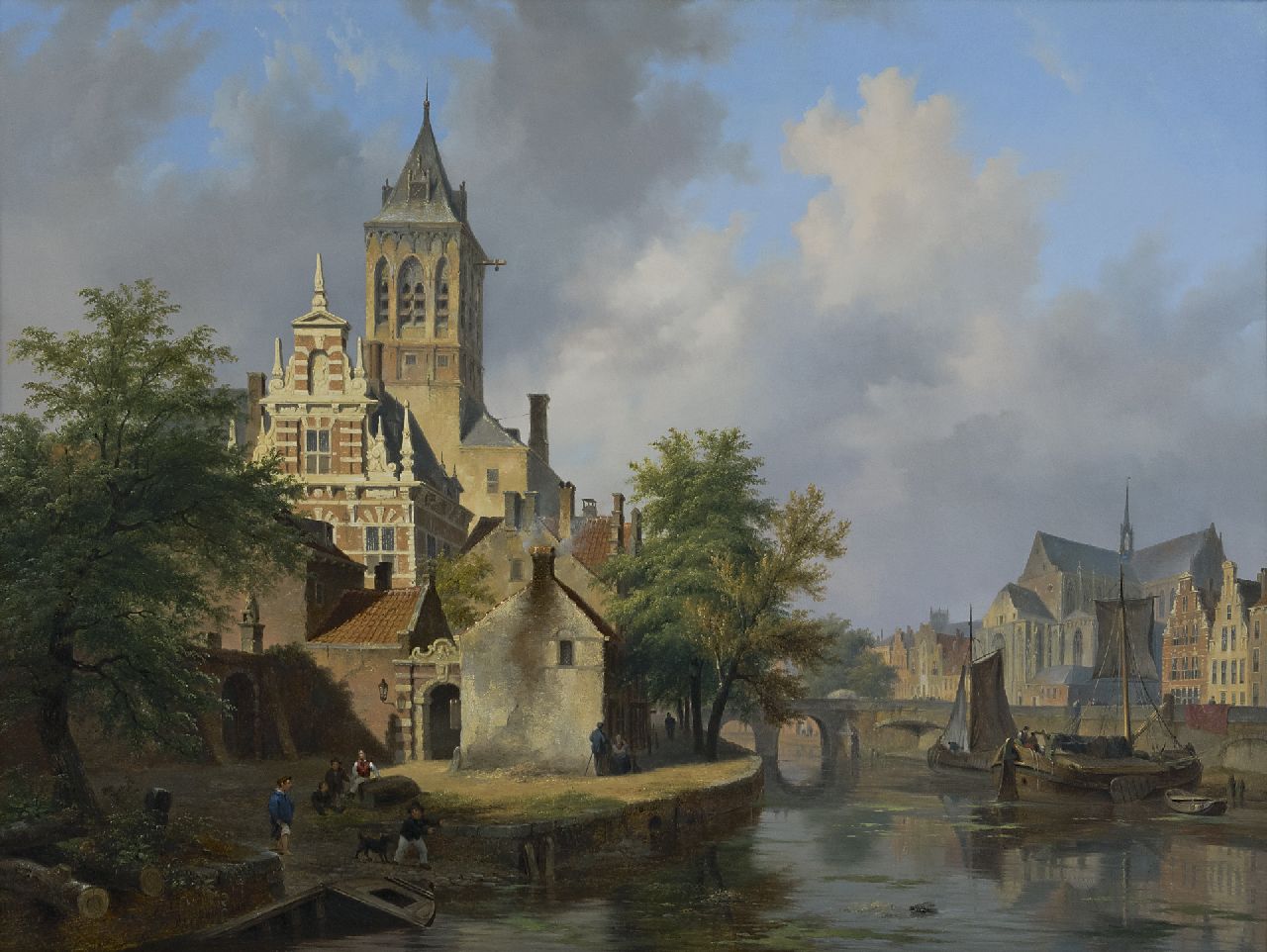 Hove B.J. van | Bartholomeus Johannes 'Bart' van Hove | Paintings offered for sale | A sunny townview, oil on panel 61.7 x 82.5 cm, signed l.l. and dated 1840