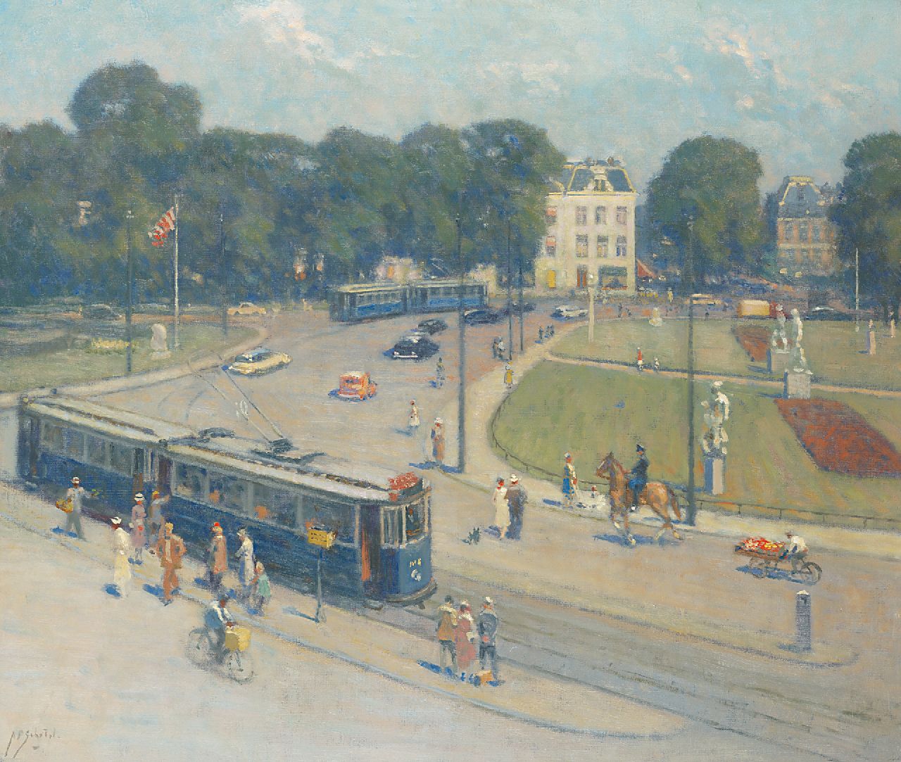 Schotel A.P.  | Anthonie Pieter Schotel | Paintings offered for sale | Sculpture exhibition on the Frederiksplein in Amsterdam, 1951, oil on canvas 59.8 x 70.2 cm, signed l.l. and painted in 1951