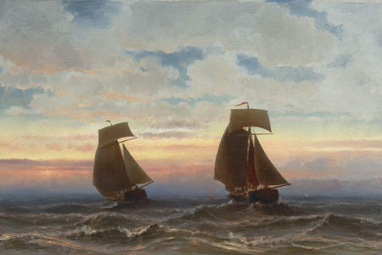 Jacob Eduard van Heemskerck van Beest | Sunset at sea, oil on canvas, 79.5 x 120.4 cm, signed l.l.
