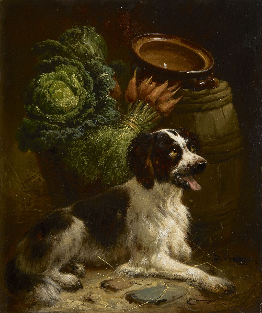 Ronner-Knip H.  | Henriette Ronner-Knip, A young setter, oil on panel 18.8 x 15.8 cm, signed l.r.