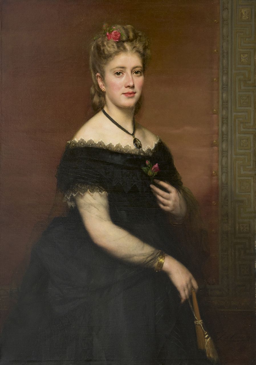 Ooms K.  | Karel Ooms, Portrait of a lady in a black silk dress, oil on canvas 104.3 x 75.6 cm, signed l.r. and dated 1872