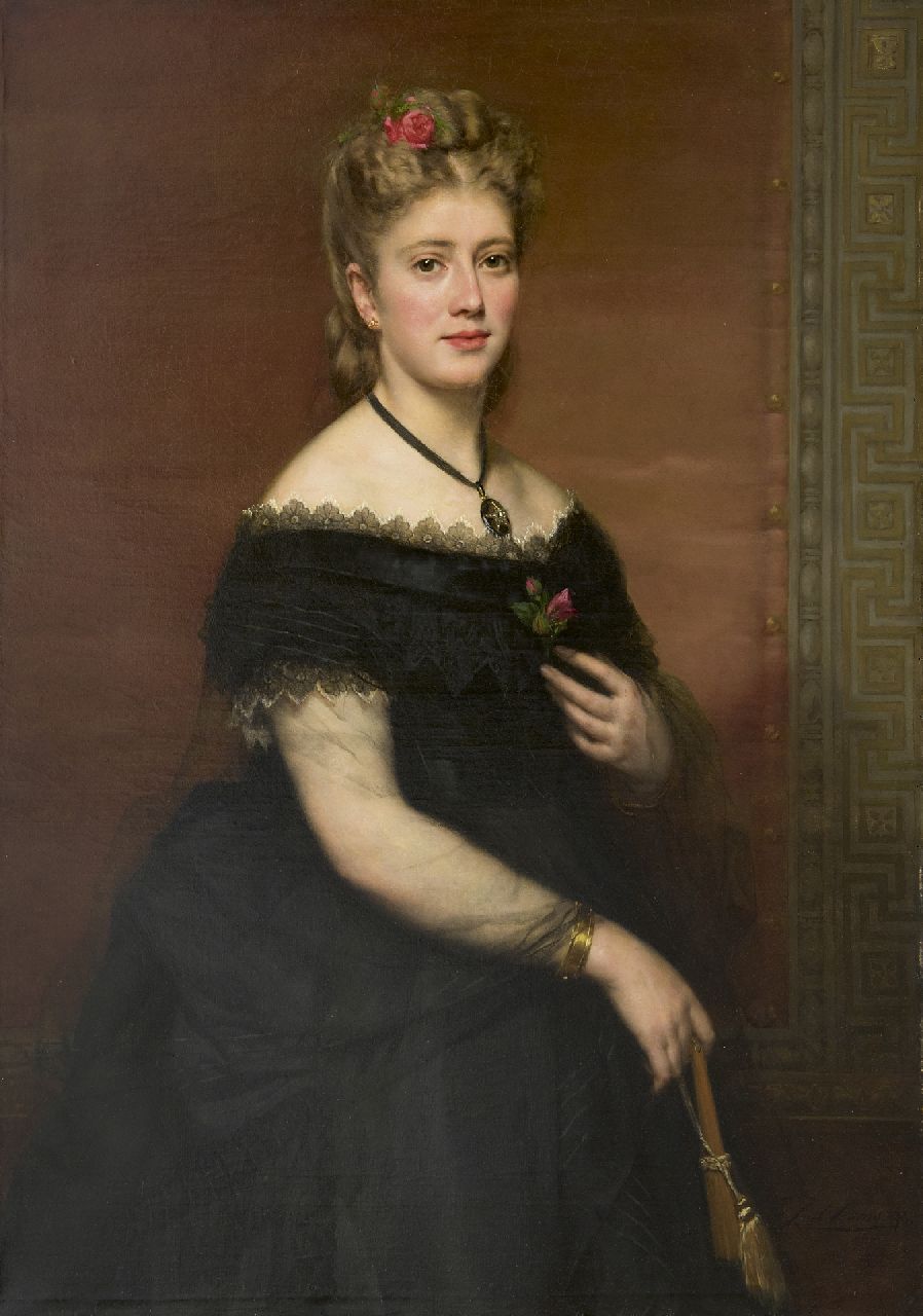Ooms K.  | Karel Ooms, Portrait of a lady in a black silk dress, oil on canvas 104.3 x 75.6 cm, signed l.r. and dated 1872