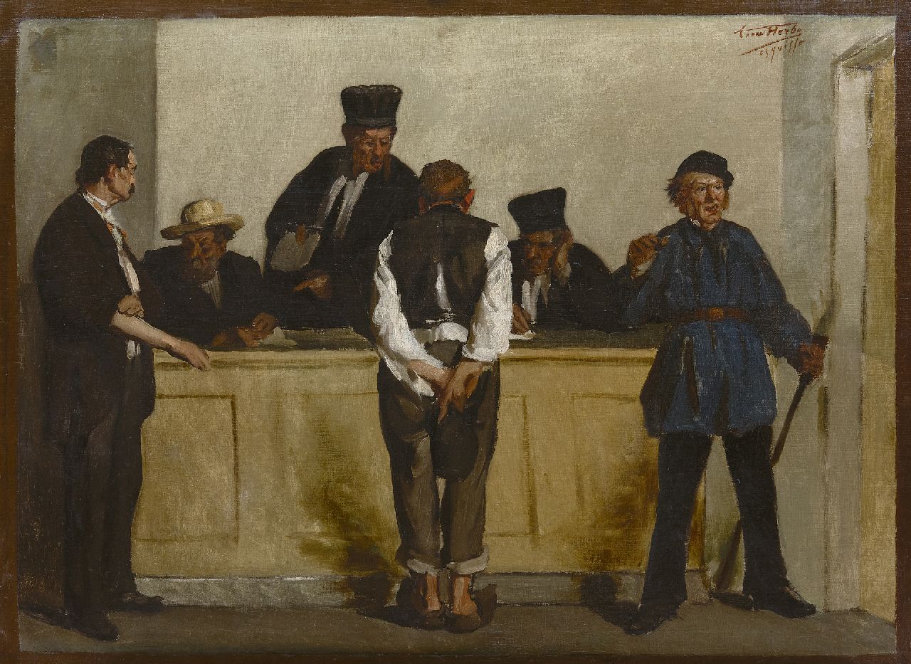 Herbo L.  | Léon Herbo | Paintings offered for sale | The trial, oil on canvas 56.3 x 76.1 cm, signed u.r.