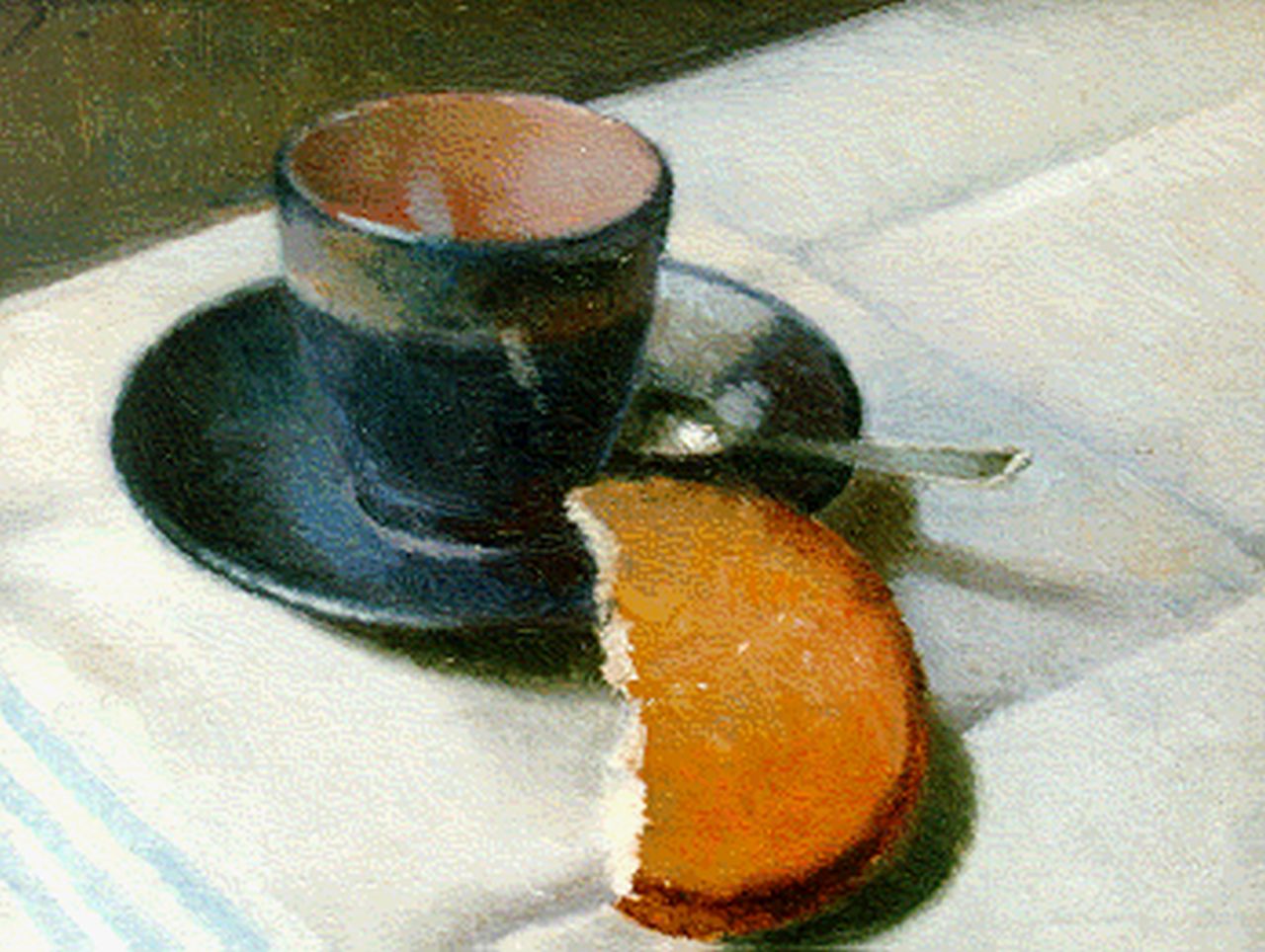 Schotel A.P.  | Anthonie Pieter Schotel, Still life with cup and saucer, oil on canvas laid down on panel 24.0 x 30.0 cm, signed u.l.