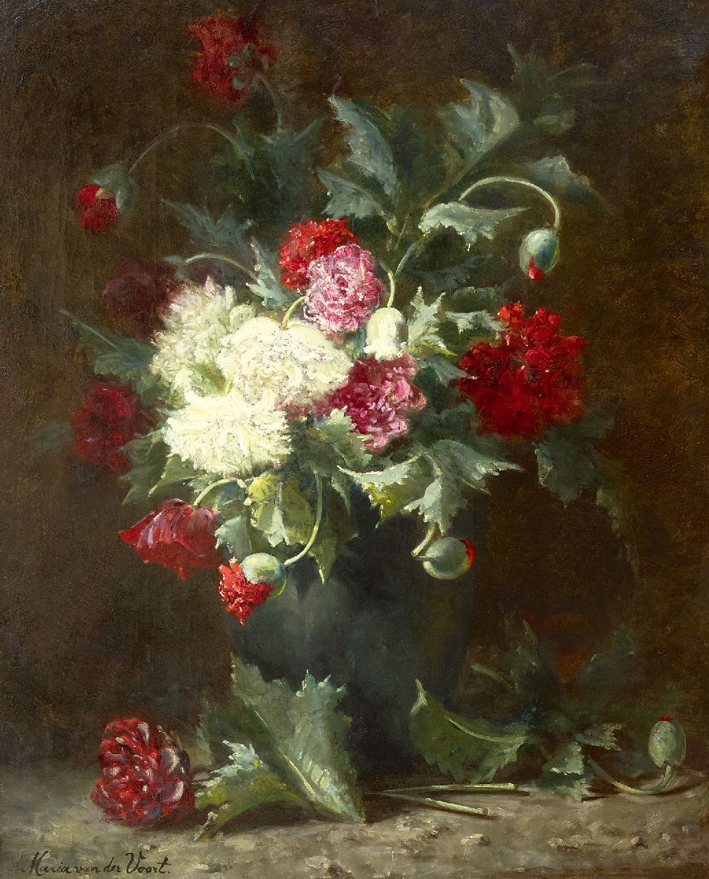 Voort in de Betouw-Nourney M. van der | Maria van der Voort in de Betouw-Nourney | Paintings offered for sale | Poppies in a vase, oil on canvas 79.7 x 66.8 cm, signed l.l.