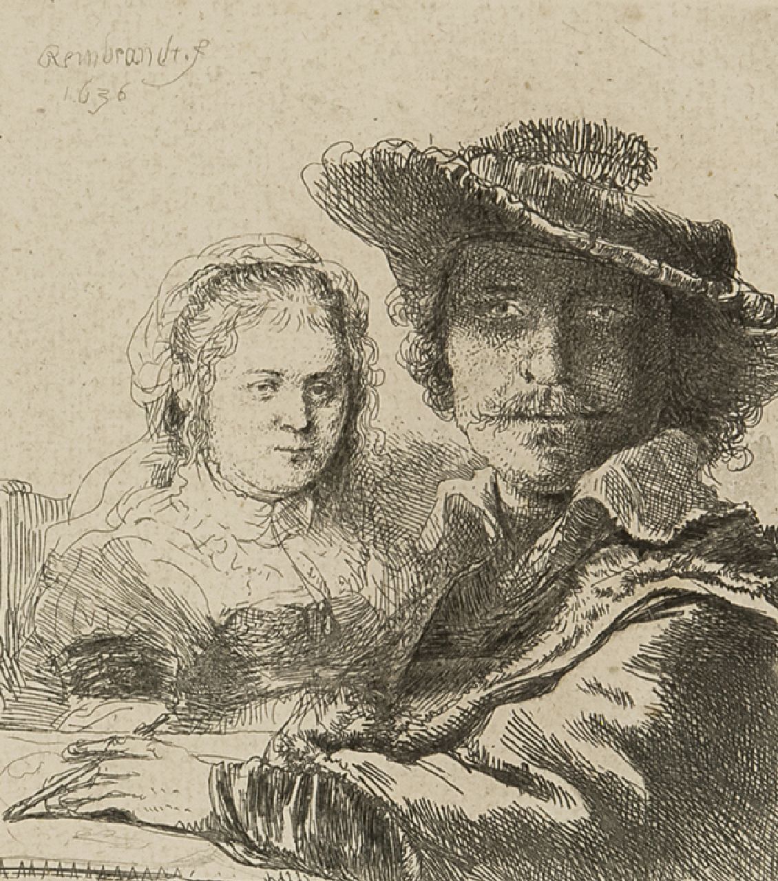 Rembrandt (Rembrandt Harmensz. van Rijn)   | Rembrandt (Rembrandt Harmensz. van Rijn), Selfportrait with Saskia, etching on paper 10.5 x 9.4 cm, signed u.l. in the plate and dated 1636 in the plate