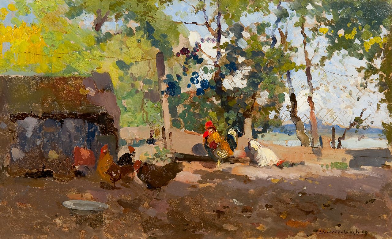 Vreedenburgh C.  | Cornelis Vreedenburgh | Paintings offered for sale | Poultry on a farmyard, oil on board 30.2 x 48.8 cm, signed l.r. and dated '09