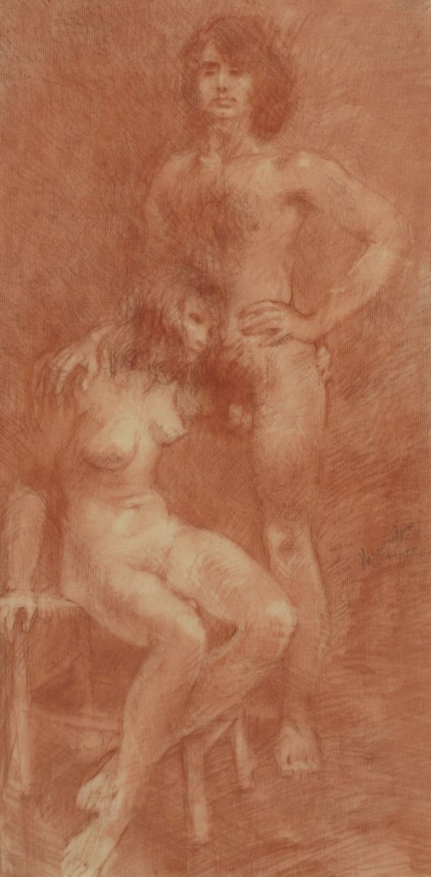 Maas H.F.H.  | Henri Frans Hubert 'Harry' Maas, Man and woman, red chalk on paper 61.3 x 30.5 cm