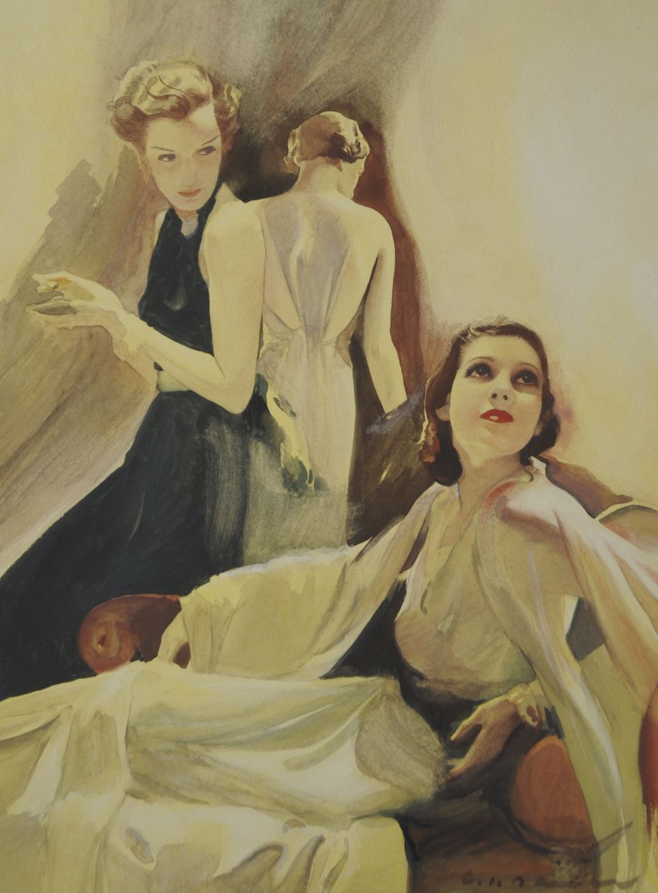 Bauer C.J.  | 'Carl' Josef Bauer, Three ladies, watercolour on paper 35.8 x 26.7 cm, signed l.r. and painted ca. 1938