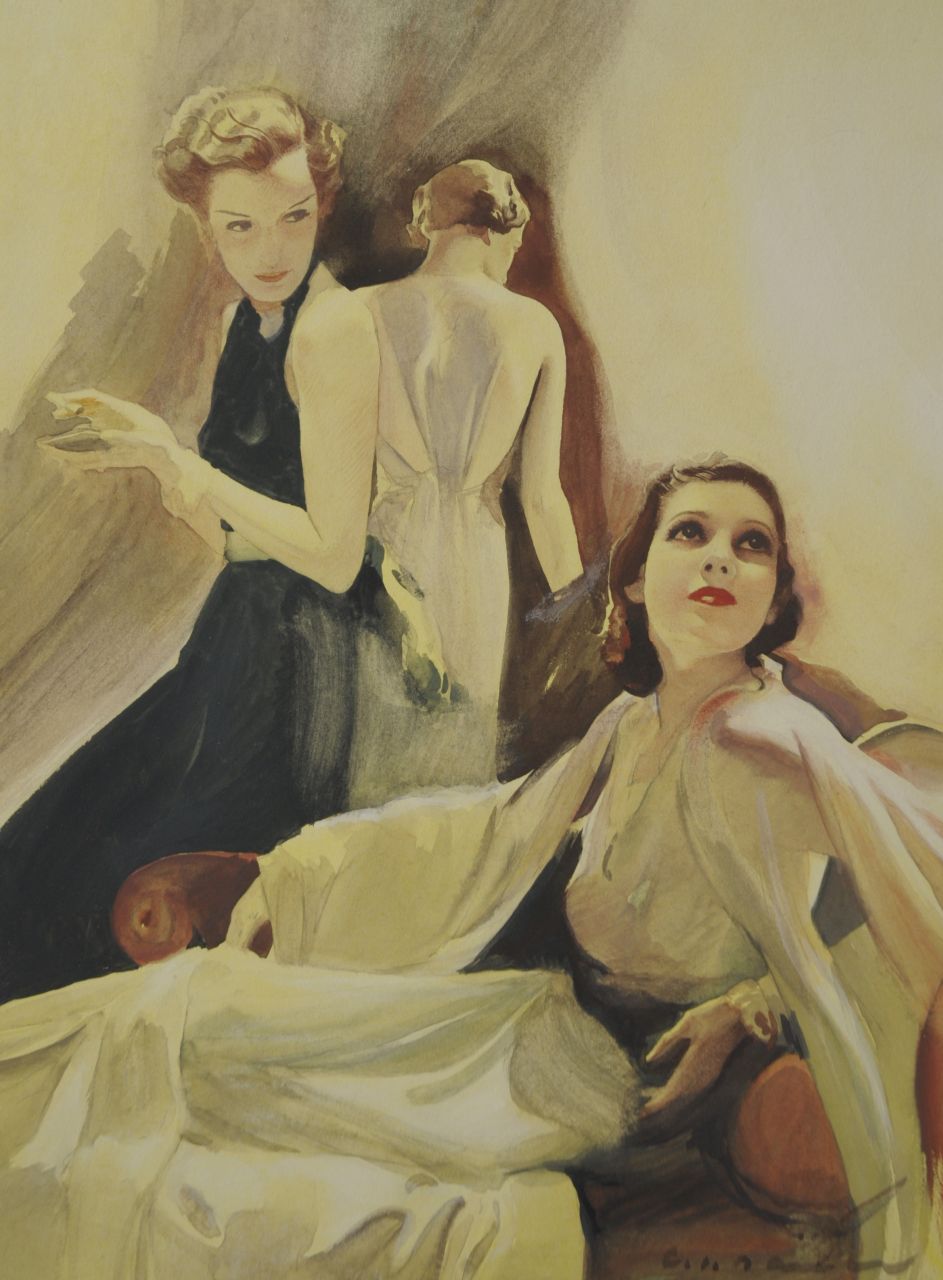 Carl Bauer | Three ladies, watercolour on paper, 35.8 x 26.7 cm, signed l.r. and painted ca. 1938