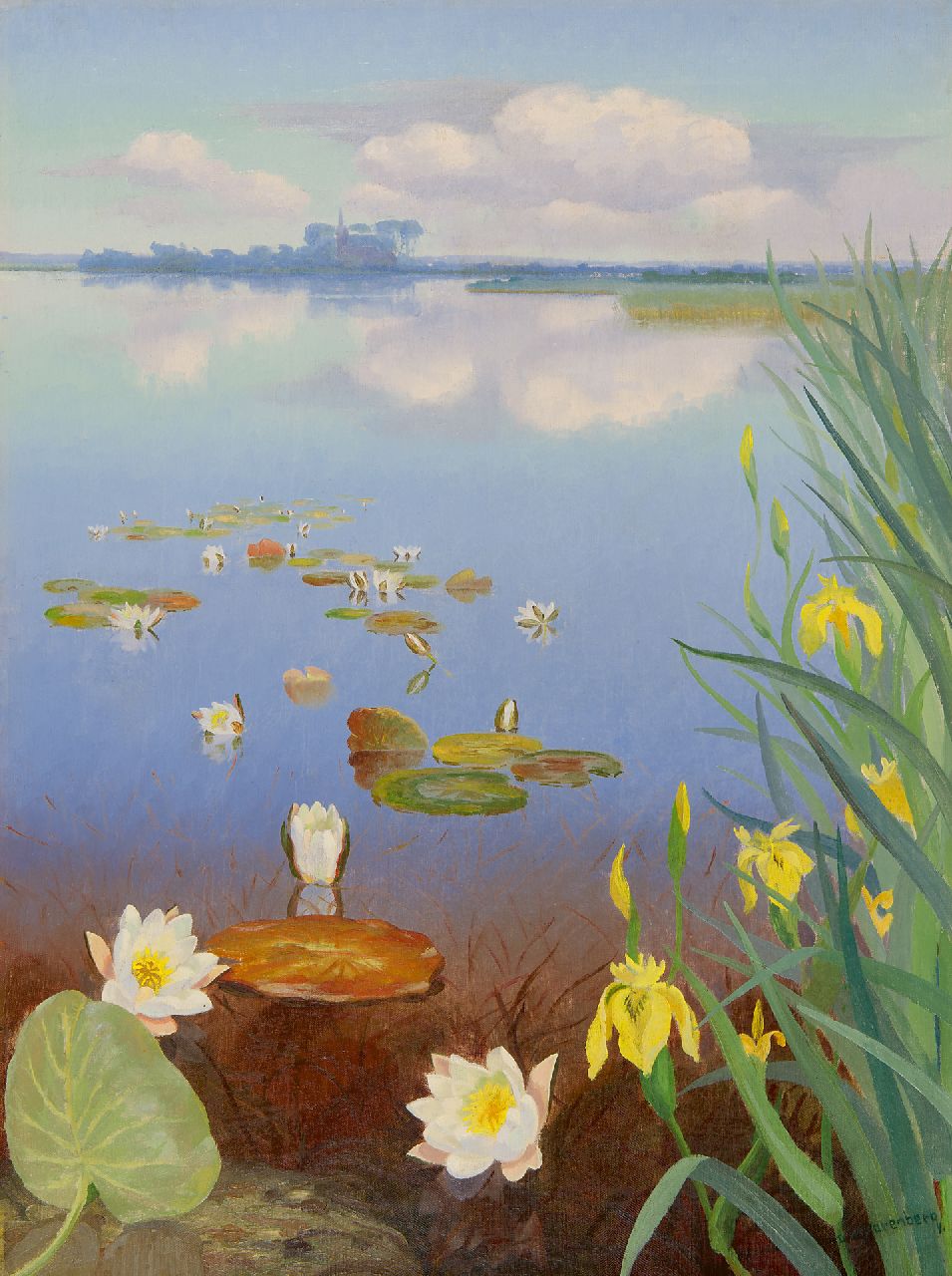Smorenberg D.  | Dirk Smorenberg | Paintings offered for sale | A view of a lake with water lilies, oil on canvas 60.1 x 45.0 cm, signed l.r. and painted ca. 1930
