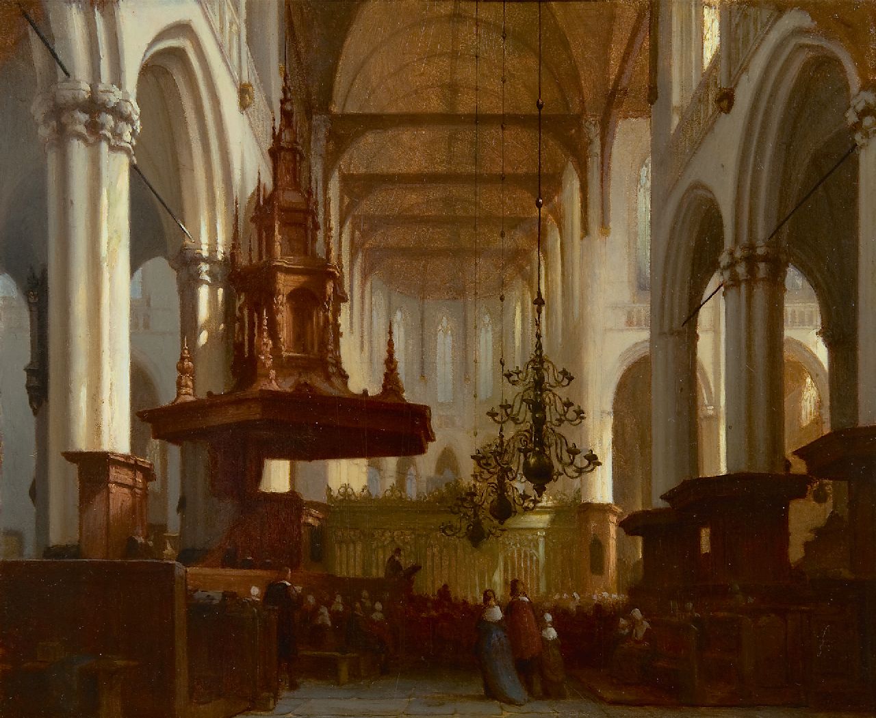 Schenkel J.J.  | Jan Jacob Schenkel | Paintings offered for sale | In the Nieuwe Kerk in Amsterdam, oil on panel 30.5 x 36.8 cm, signed l.r.