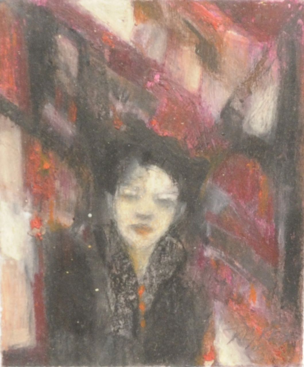 Desrets L.  | Liliana Desrets | Paintings offered for sale | Soledad, wax oil crayon on paper 16.7 x 13.7 cm, signed l.r. and on a label on the reverse and dated '08 and on a label on the reverse 2009