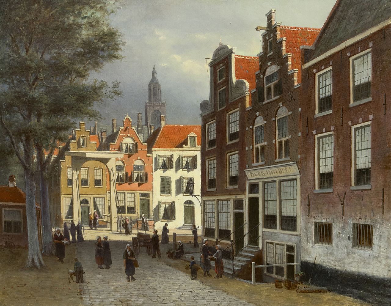 Hulk sr. J.F.  | Johannes Frederik Hulk sr. | Paintings offered for sale | Town view with figures, oil on canvas 66.7 x 82.5 cm