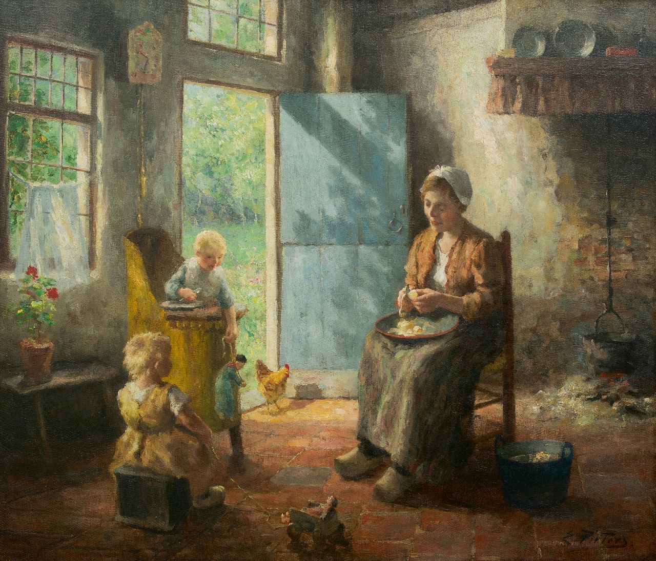 Pieters E.  | Evert Pieters, Domestic bliss, oil on canvas 79.2 x 93.3 cm, signed l.r.