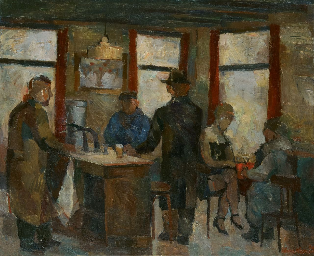 Heeren J.H.P.G.  | Johannes Petrus George 'Hans' Heeren | Paintings offered for sale | Café interior in Middelburg, oil on canvas 100.0 x 120.5 cm, signed l.r. and dated  '69