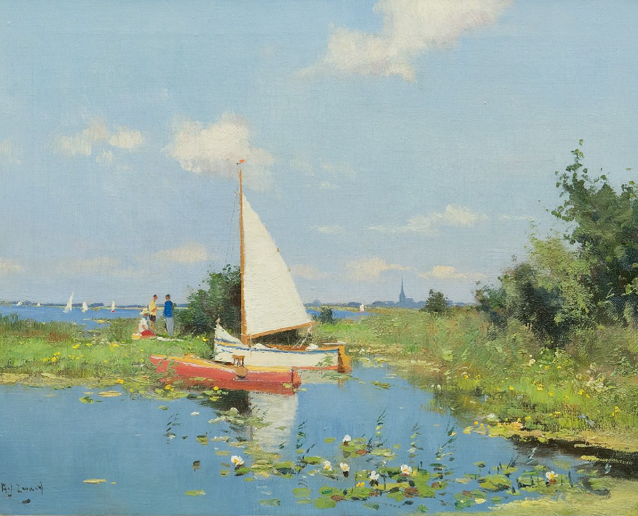 Zwart A.J.  | Adrianus Johannes 'Arie' Zwart, At the Nieuwkoopse Plassen, oil on canvas 40.3 x 50.0 cm, signed l.l.