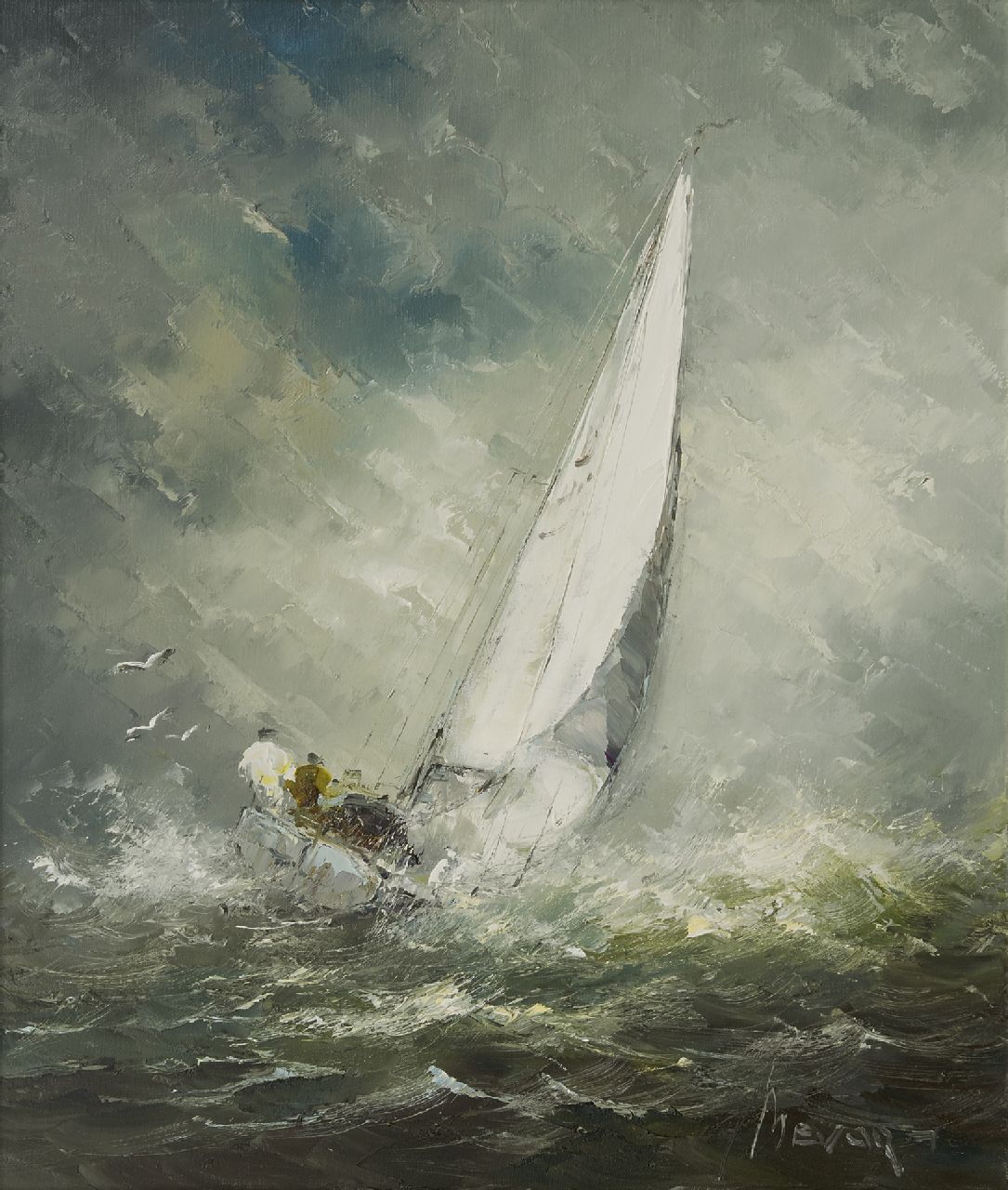Bévort J.H.H.  | Johannes Hubertus Hendrikus 'Jan' Bévort, Yacht on a rough sea, oil on canvas 70.2 x 60.7 cm, signed l.r.