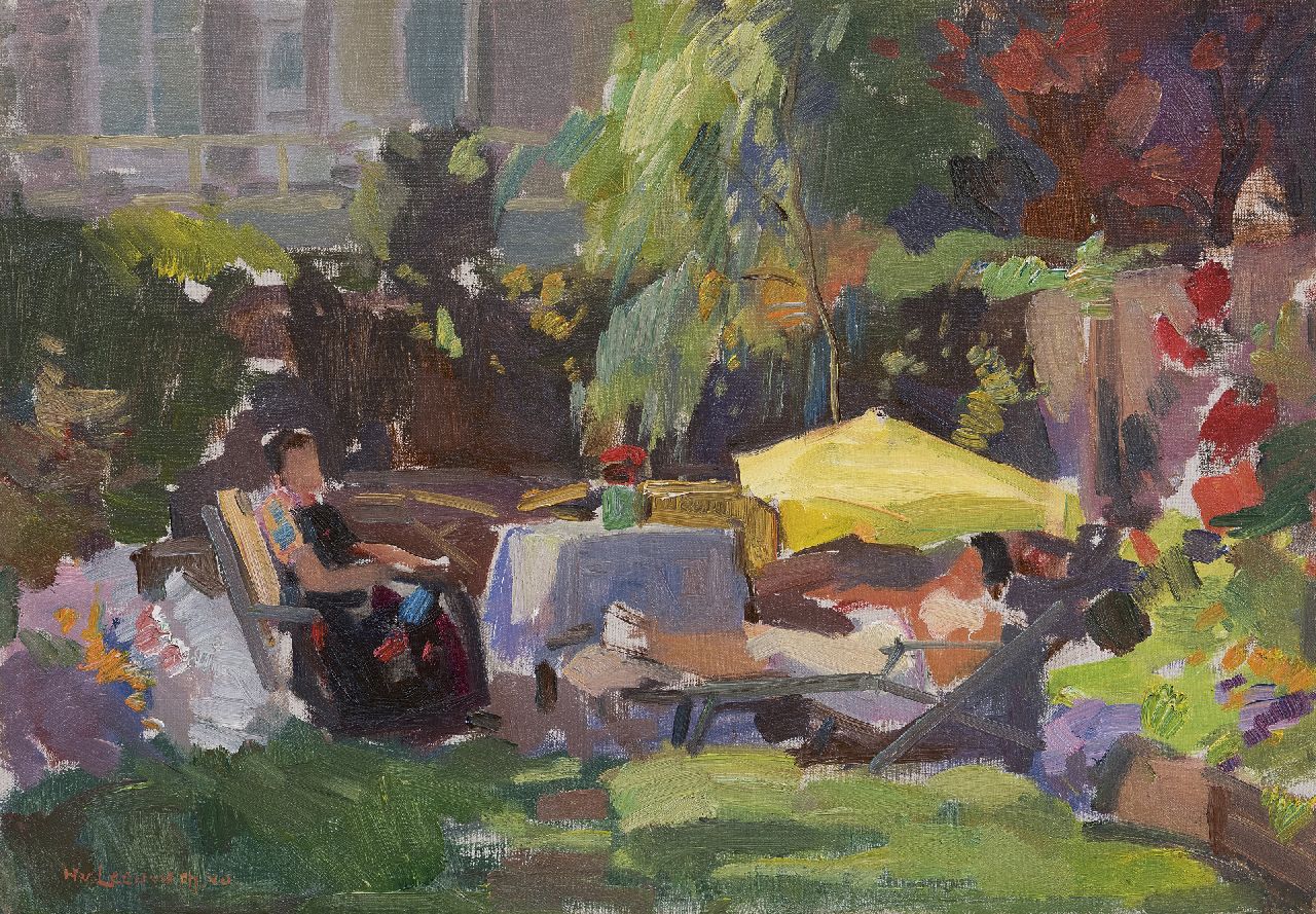 Leeuwen H. van | Hendrik 'Henk' van Leeuwen, A summer day in the garden, oil on canvas 35.2 x 49.9 cm, signed l.l.