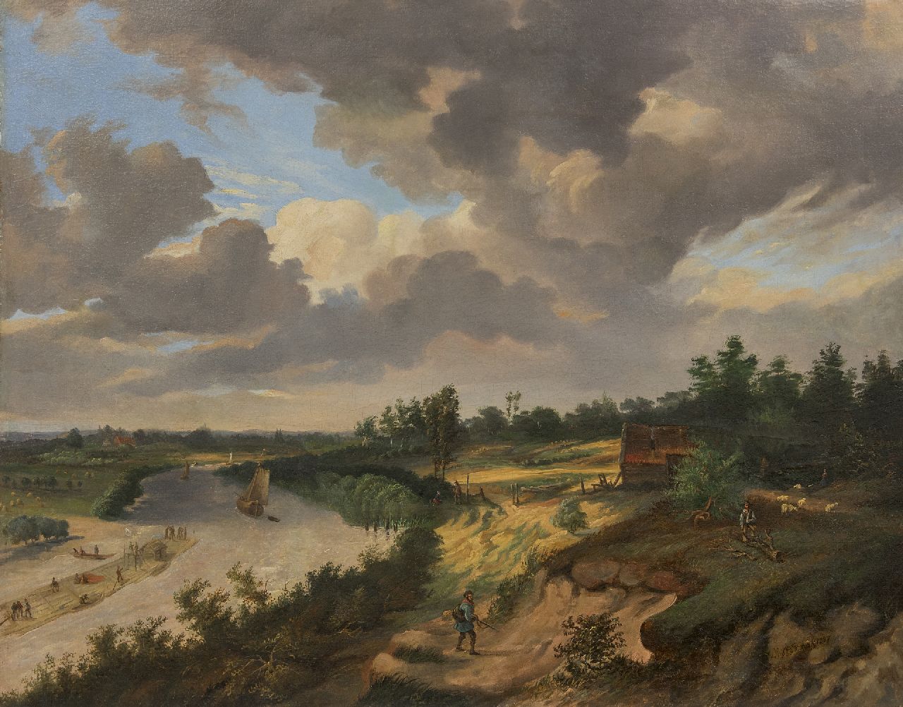 Leonardus Raphael van den Braak | A wood transport on the Rhine, oil on canvas, 63.0 x 80.0 cm, signed l.r. and dated 1857