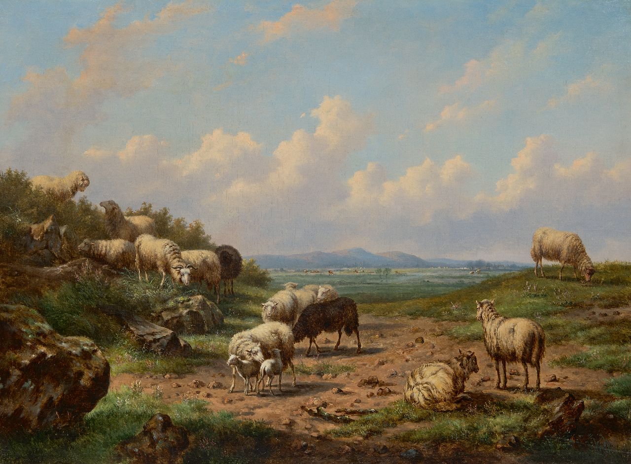 Verwee L.P.  | Louis Pierre Verwee | Paintings offered for sale | Sheep in an extensive landscape, oil on canvas 55.8 x 75.5 cm, signed l.c.