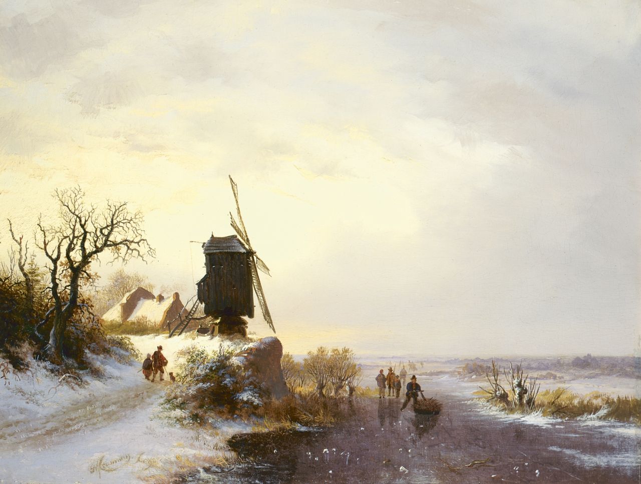 Kruseman F.M.  | Frederik Marinus Kruseman, A winter landscape with a windmill, oil on panel 33.5 x 44.0 cm, signed l.l. and dated '42