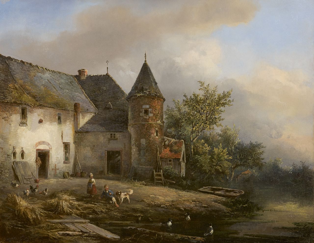 Wagner W.G.  | Willem George Wagner, Children playing on a farmyard, oil on panel 61.0 x 77.1 cm, signed l.l.