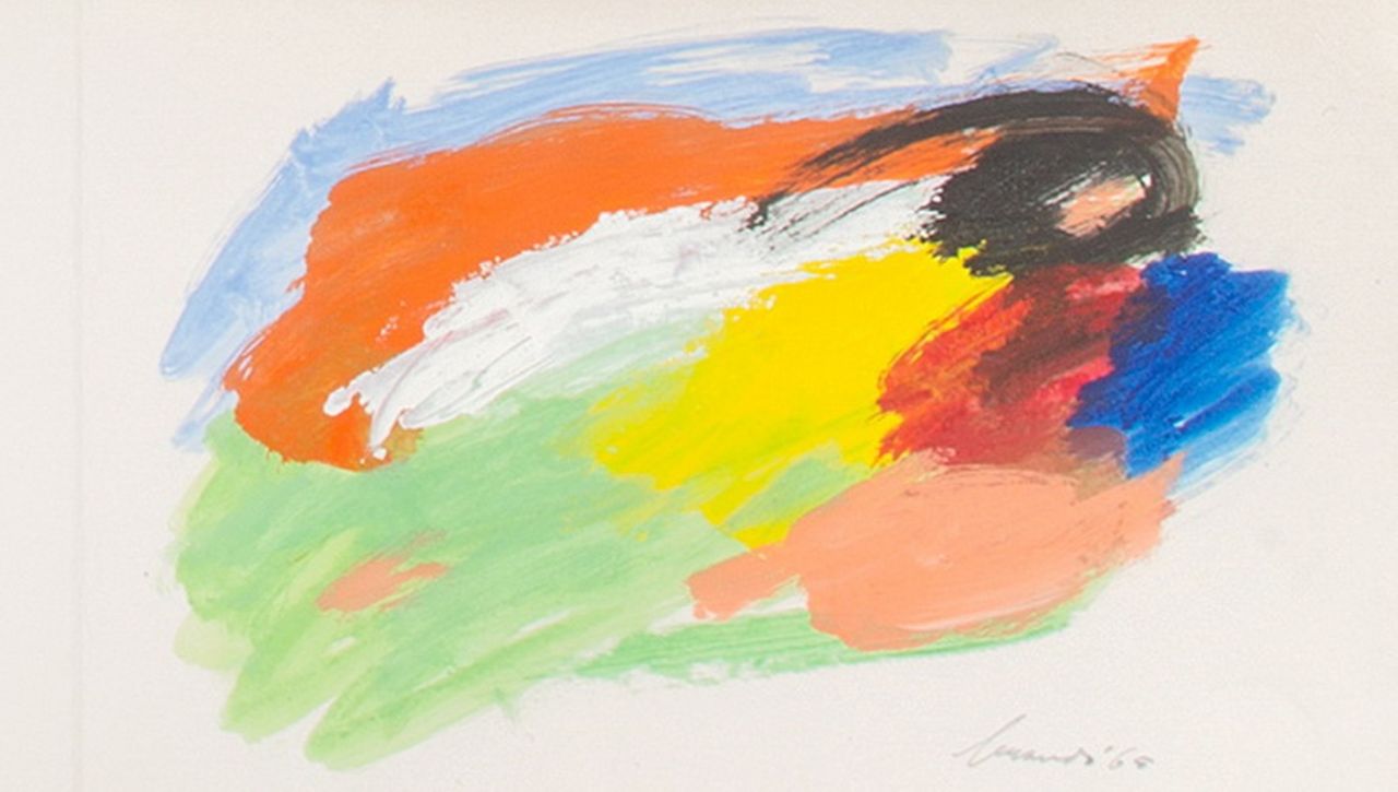 Brands E.A.M.  | Eugenius Antonius Maria 'Eugène' Brands | Watercolours and drawings offered for sale | The artist's New Year's Card 1966, gouache on paper 16.0 x 49.0 cm, signed l.r. and dated '65