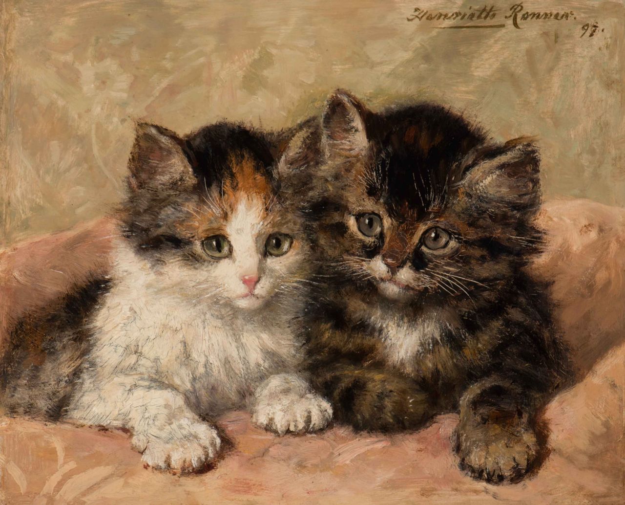 Ronner-Knip H.  | Henriette Ronner-Knip, Two kittens, oil on panel 19.5 x 23.6 cm, signed u.r. and dated '97