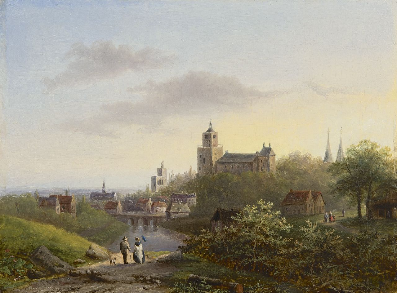 Carel Josephus Antonius Hekking | A view on Cleve with the Zwanenburcht and 'Belvédère' tower of B.C. Koekkoek, oil on panel, 25.3 x 34.1 cm, signed l.l.