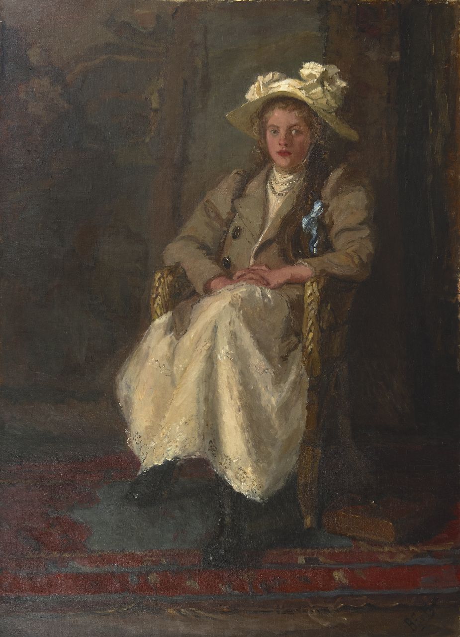 Houten B.E. van | Barbara Elisabeth van Houten | Paintings offered for sale | A girl in a chair, oil on canvas 158.3 x 116.7 cm, signed l.r. and painted before 1901