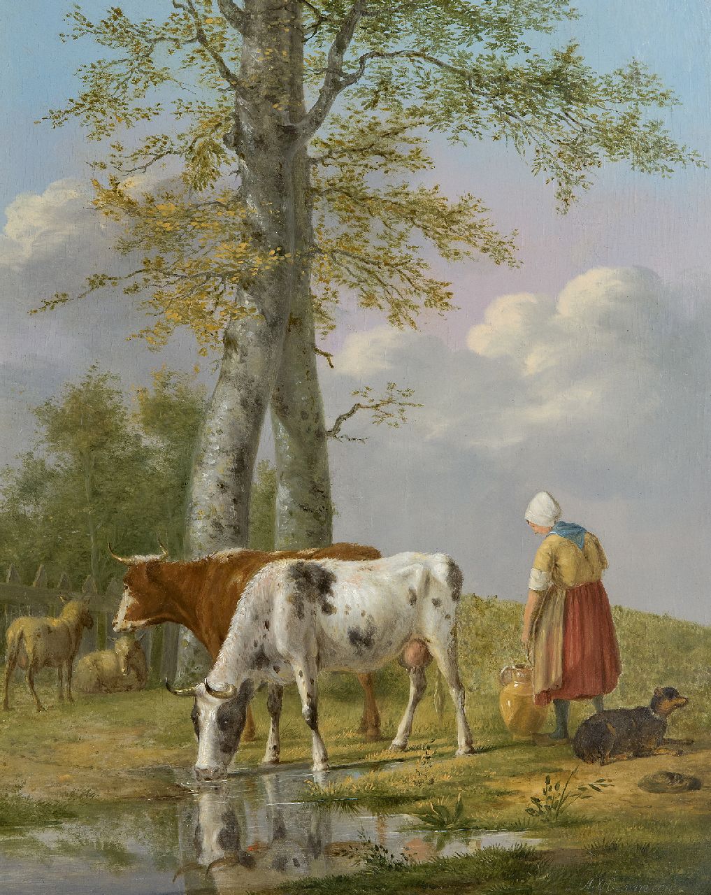 Oberman A.  | Anthony Oberman | Paintings offered for sale | Milking time, oil on panel 37.5 x 30.3 cm, signed l.r.