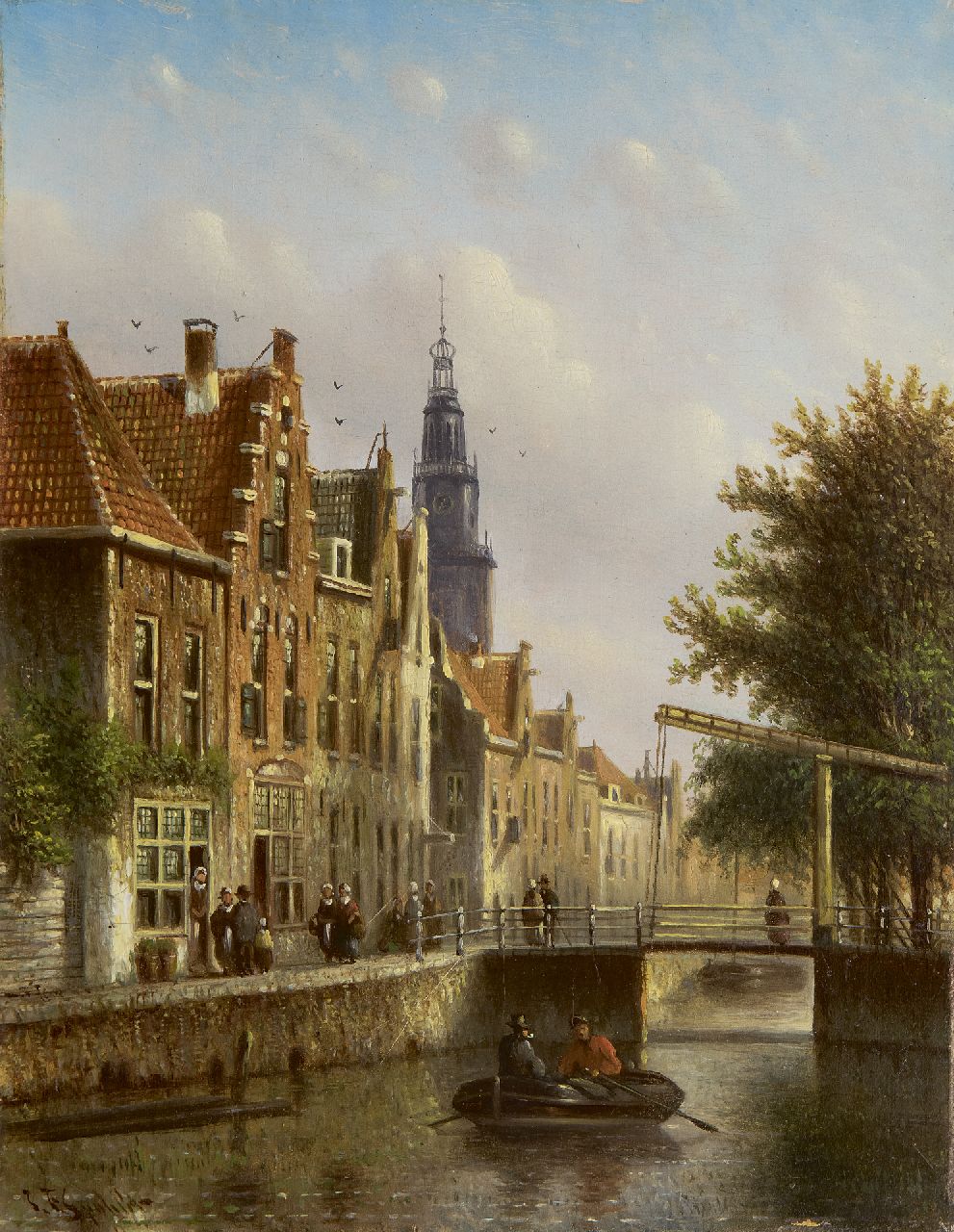 Spohler J.F.  | Johannes Franciscus Spohler, A fantasy view of the Raamgracht and Zuiderkerk, Amsterdam, oil on panel 20.4 x 15.8 cm, signed l.l.