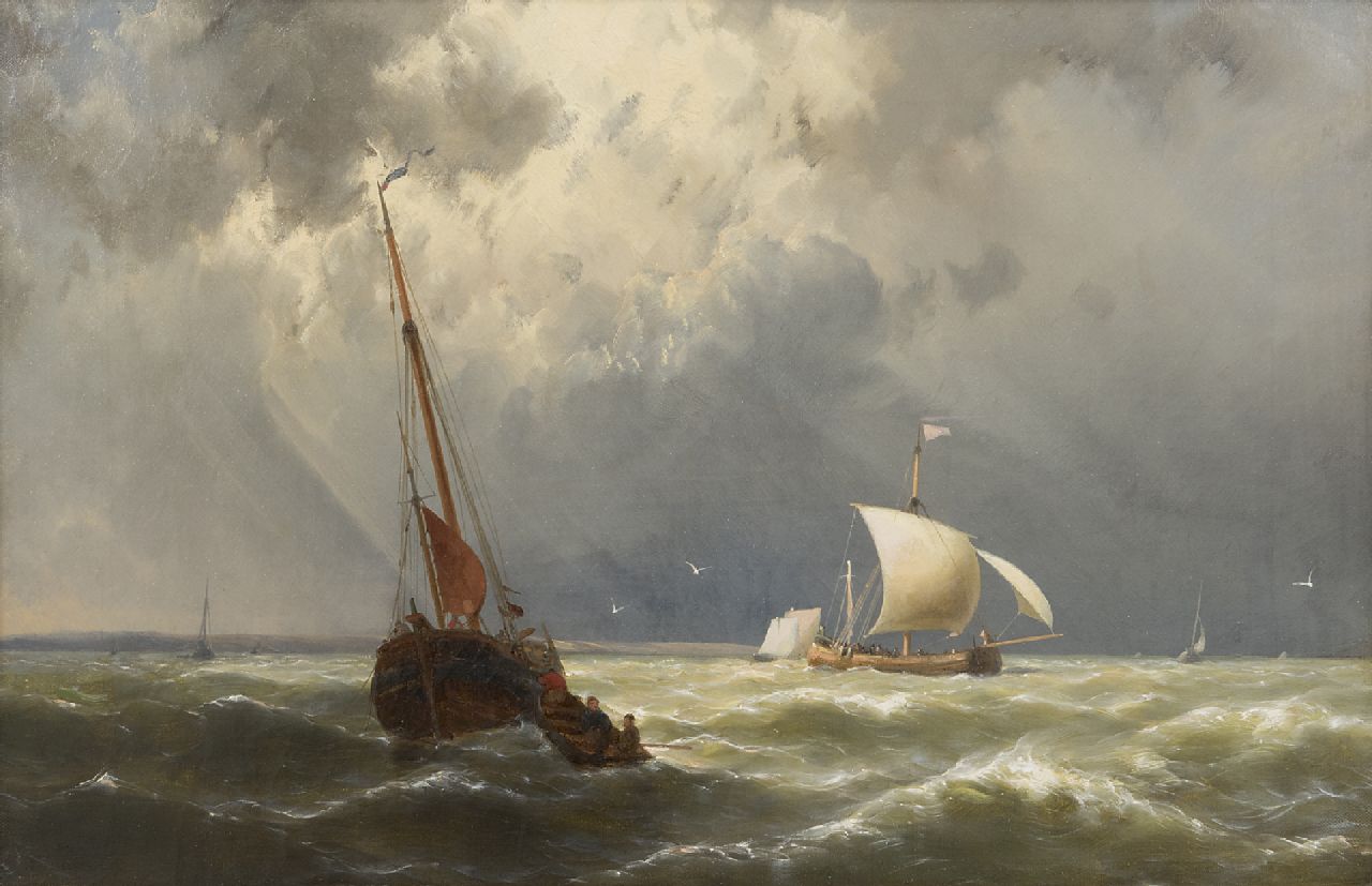 Koekkoek jr. H.  | Hermanus Koekkoek jr. | Paintings offered for sale | Sailing vessels in choppy waters, oil on canvas 33.1 x 51.0 cm, signed l.l.