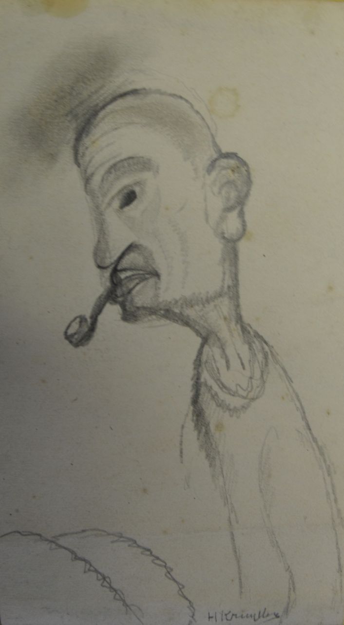 Kruyder H.J.  | 'Herman' Justus Kruyder | Watercolours and drawings offered for sale | Man with pipe, pencil on paper 17.3 x 9.6 cm, signed l.r.