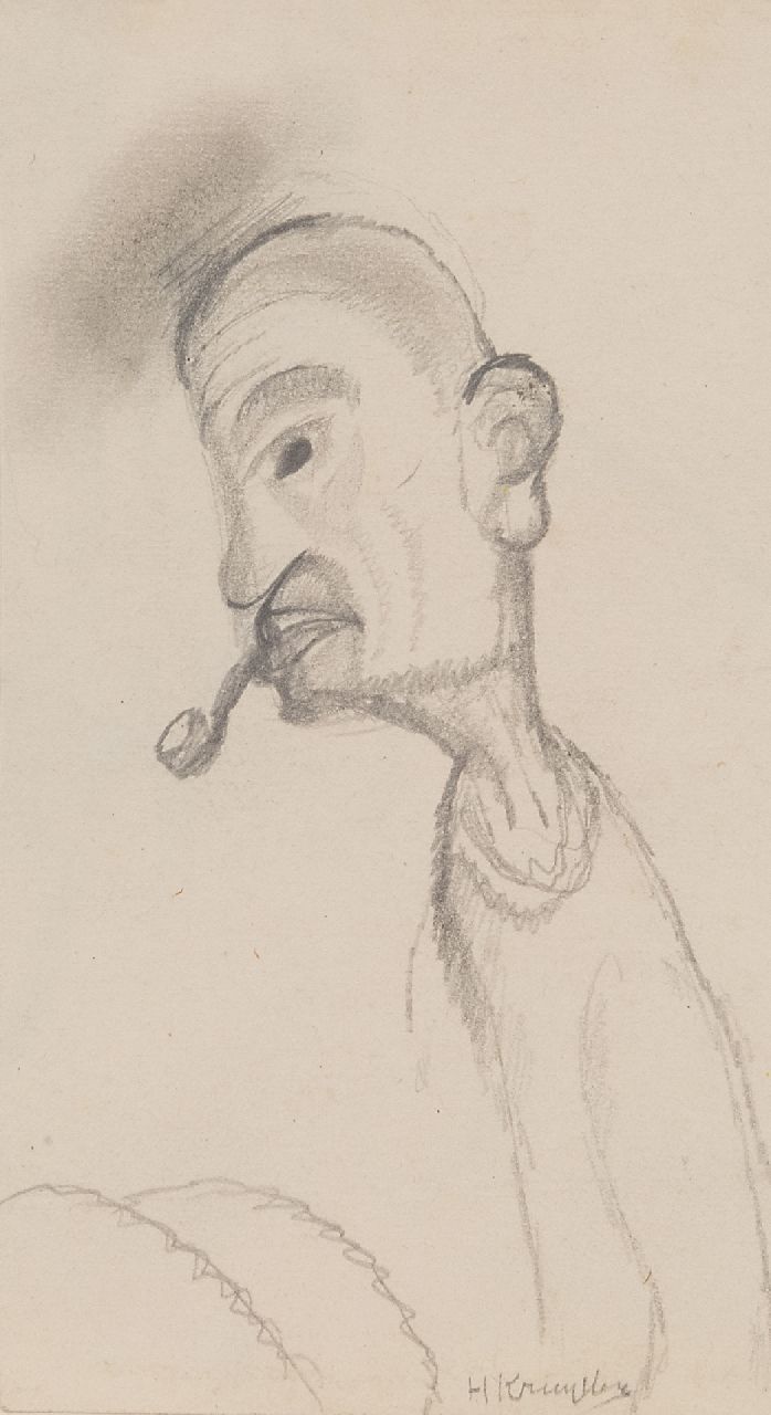 Kruyder H.J.  | 'Herman' Justus Kruyder | Watercolours and drawings offered for sale | Man with pipe, pencil on paper 17.3 x 9.6 cm, signed l.r.