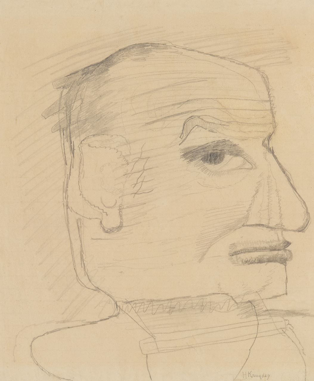 Kruyder H.J.  | 'Herman' Justus Kruyder | Watercolours and drawings offered for sale | Self-portrait (probably), pencil on paper 25.0 x 21.0 cm, signed l.r.