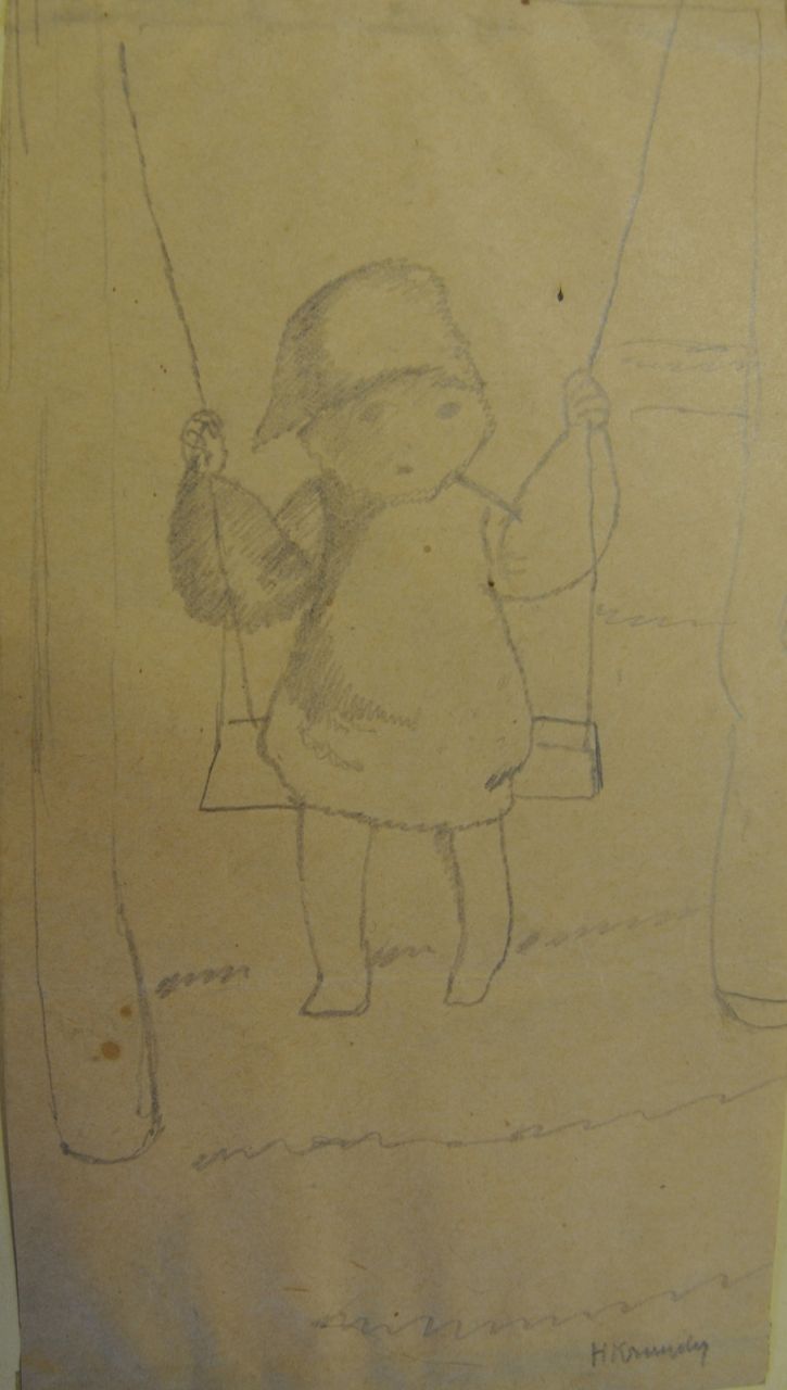 Kruyder H.J.  | 'Herman' Justus Kruyder | Watercolours and drawings offered for sale | Child on swing, pencil on paper 21.9 x 11.7 cm, signed l.r.
